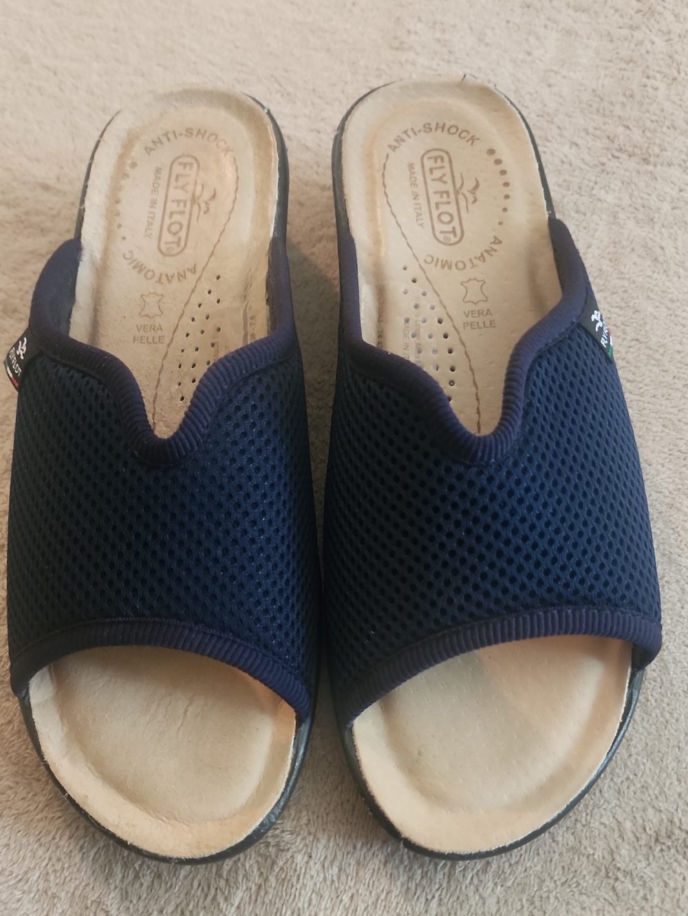 NWT.Fly Flot Navy Mesh Open-Toe Slide Sandals - Picture 2 of 9